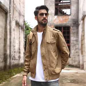 TACVASEN Khaki Men's Lightweight Casual Cotton Cargo Jacket