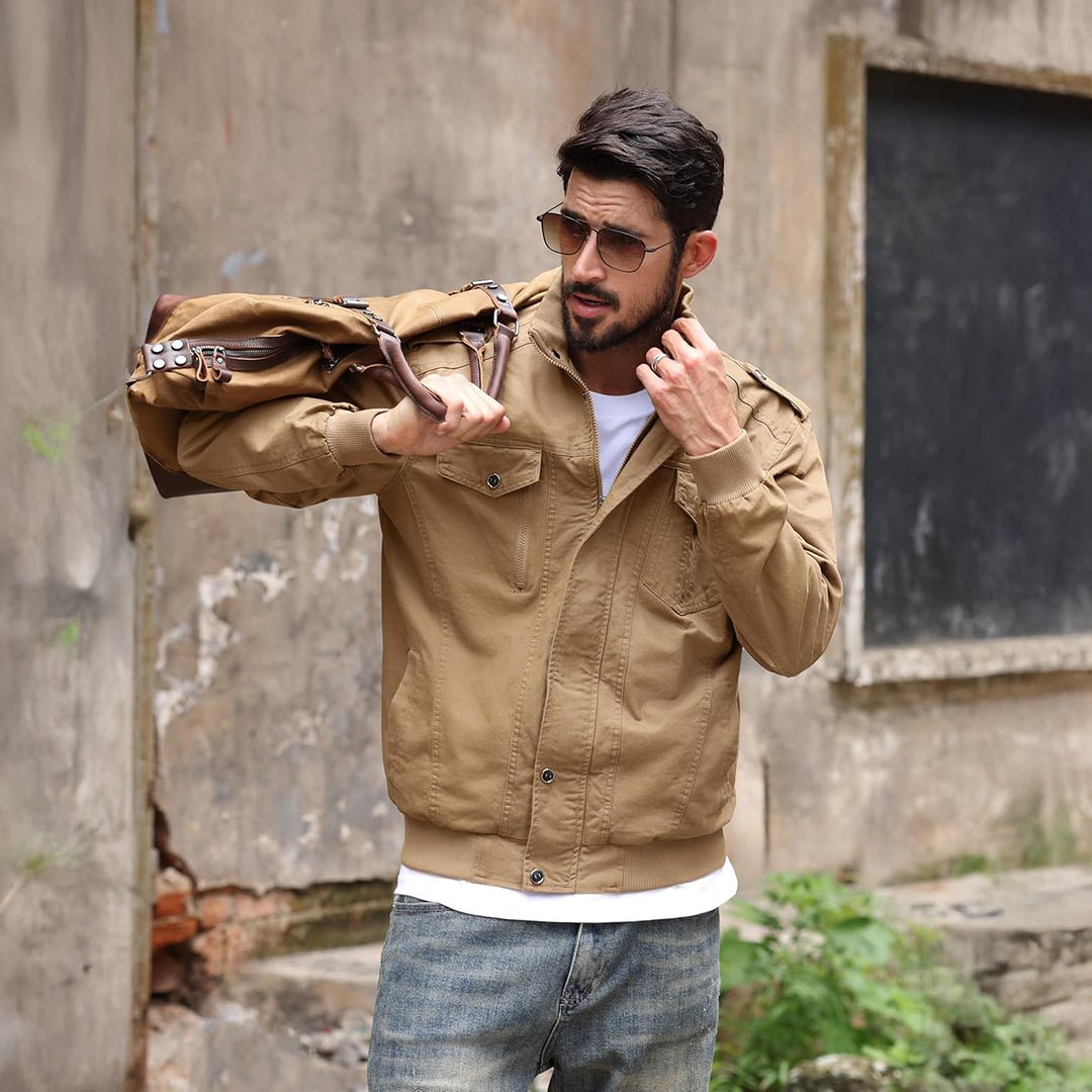 TACVASEN Khaki Men's Lightweight Casual Cotton Cargo Jacket