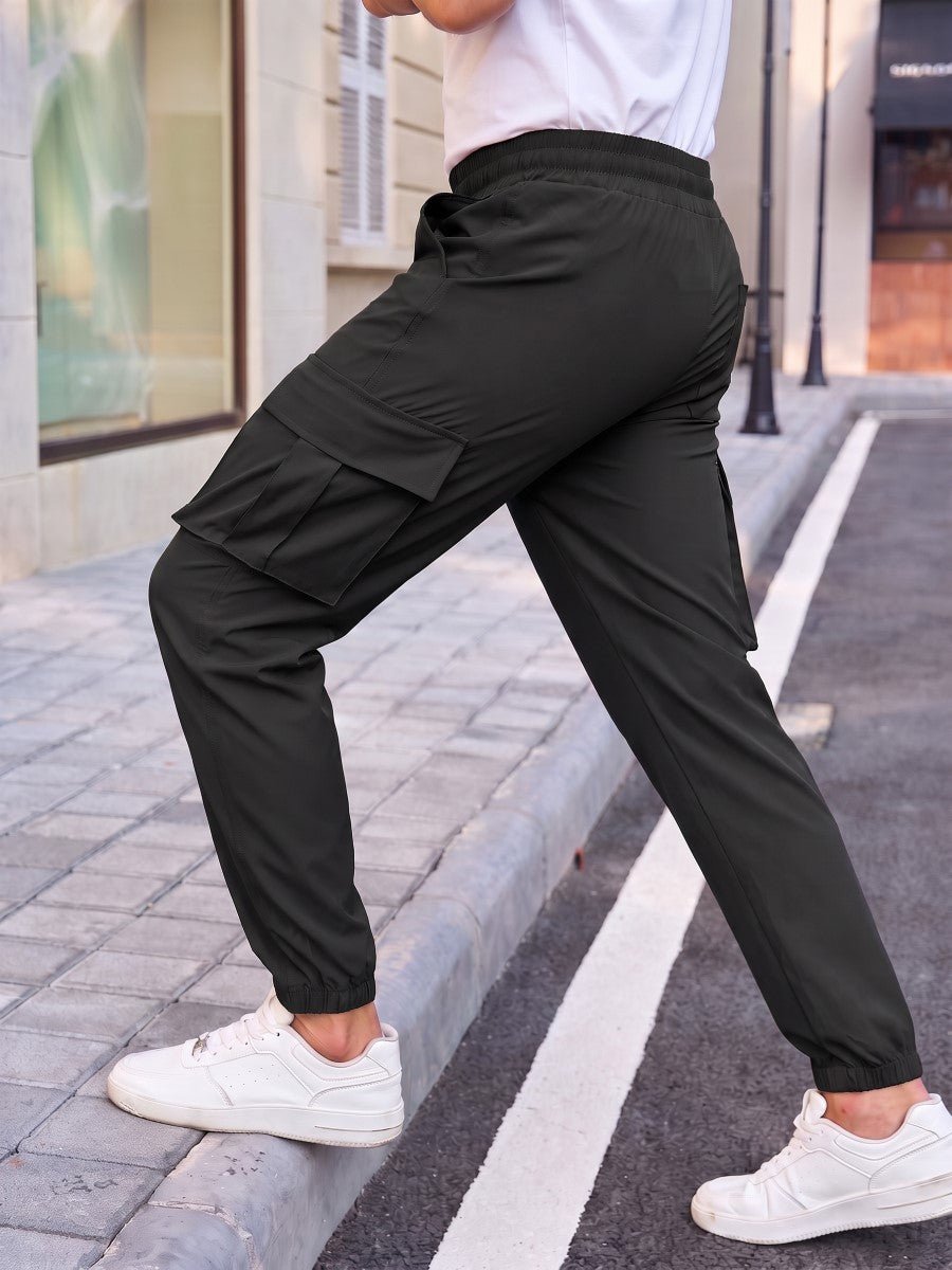 TACVASEN Black Men's Lightweight Casual Waterproof Cargo Sweatpants