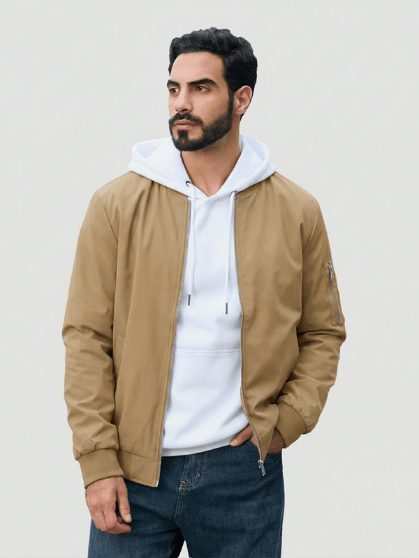 TACVASEN Khaki Men's Lightweight Multi Pocket Jacket - Bomber Windbreaker for Work