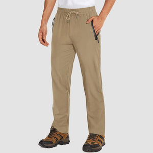 TACVASEN Khaki Men's Lightweight Quick Dry Hiking SweatPants with Zipper Pockets