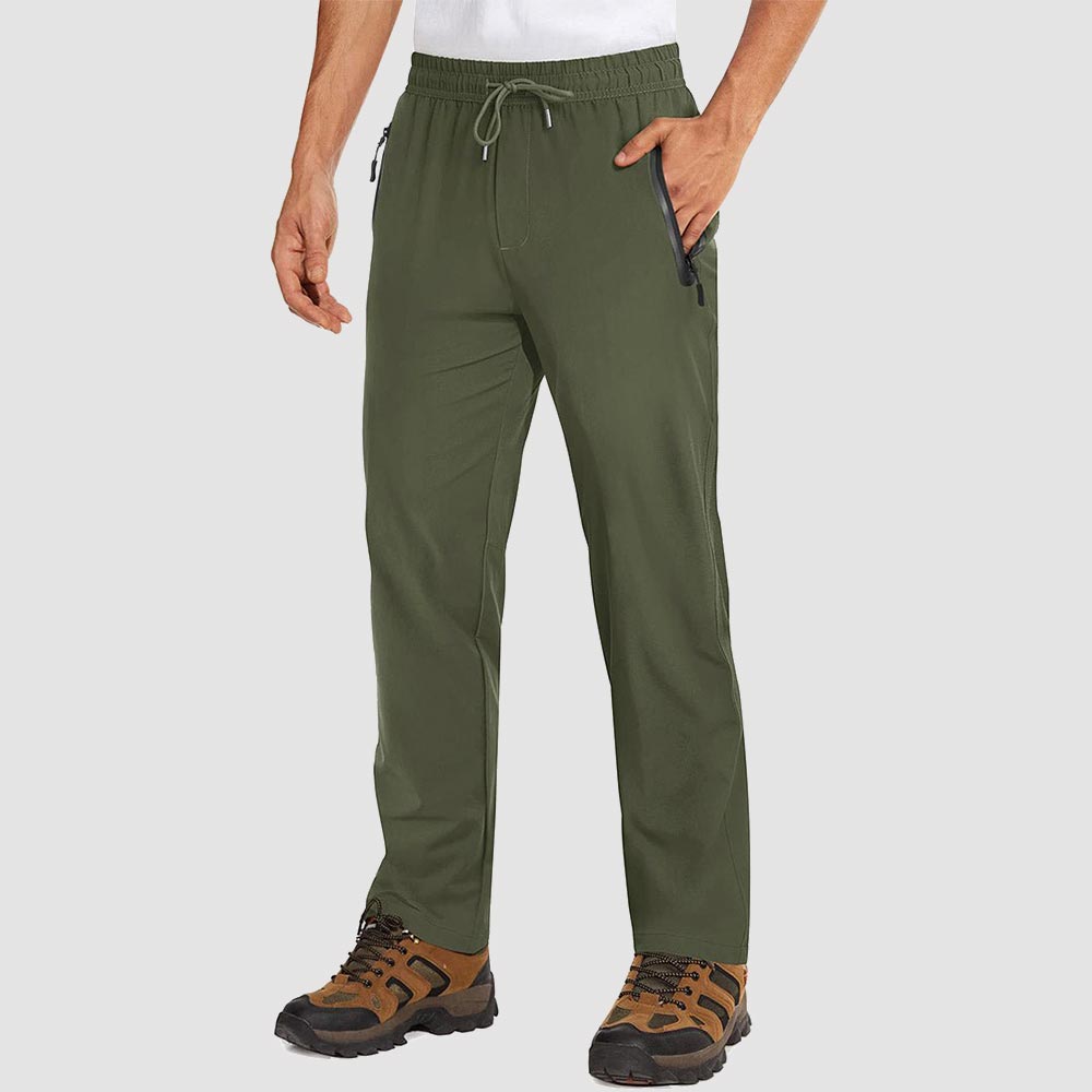 TACVASEN Army Green Men's Lightweight Quick Dry Hiking SweatPants with Zipper Pockets