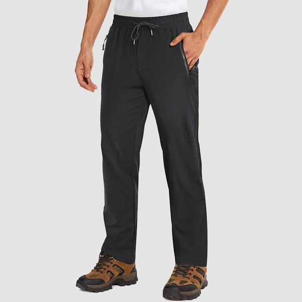 TACVASEN Black Men's Lightweight Quick Dry Hiking SweatPants with Zipper Pockets