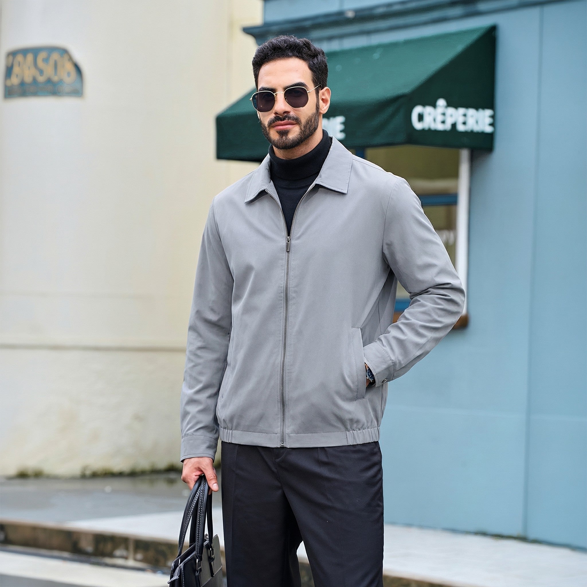TACVASEN Light Grey Men's Lightweight Spring Jacket Lapel Collar Coat