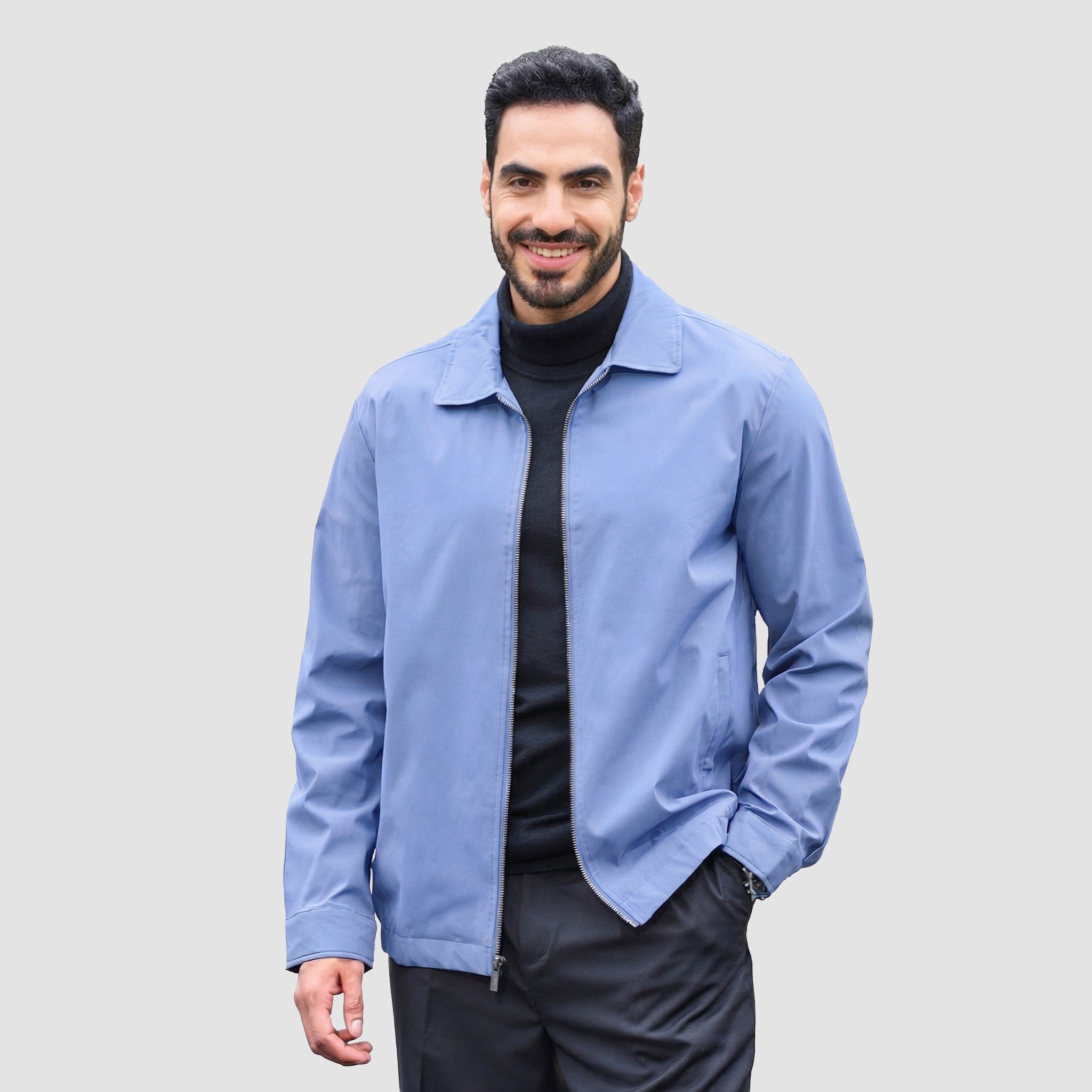 TACVASEN Light Blue Men's Lightweight Spring Jacket Lapel Collar Coat