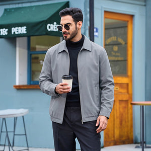 TACVASEN Light Grey Men's Lightweight Spring Jacket Lapel Collar Coat