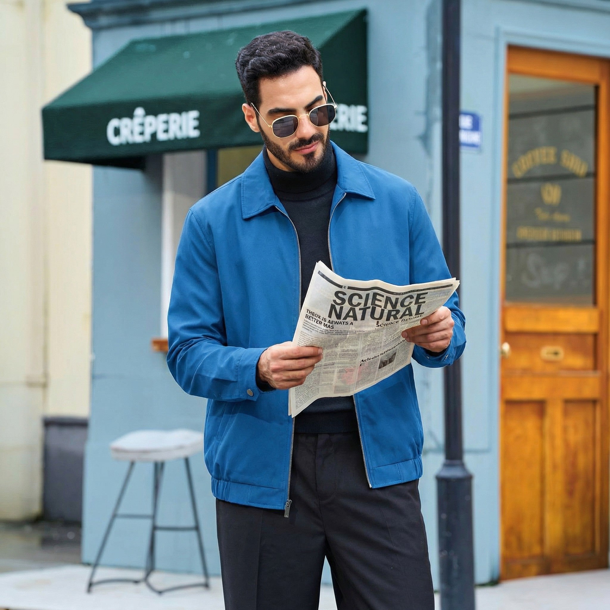 TACVASEN Blue Green Men's Lightweight Spring Jacket Lapel Collar Coat