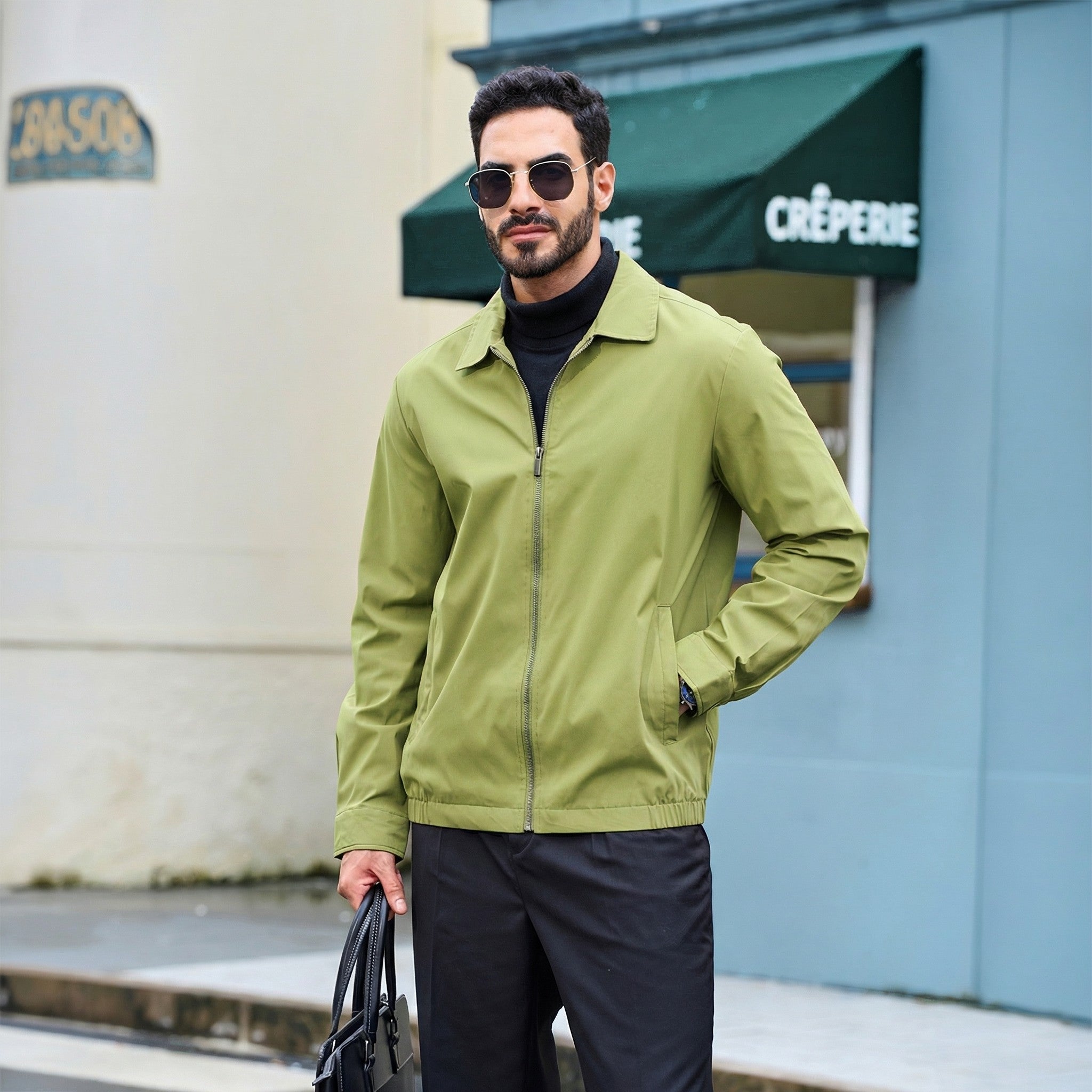 TACVASEN Olive Green Men's Lightweight Spring Jacket Lapel Collar Coat
