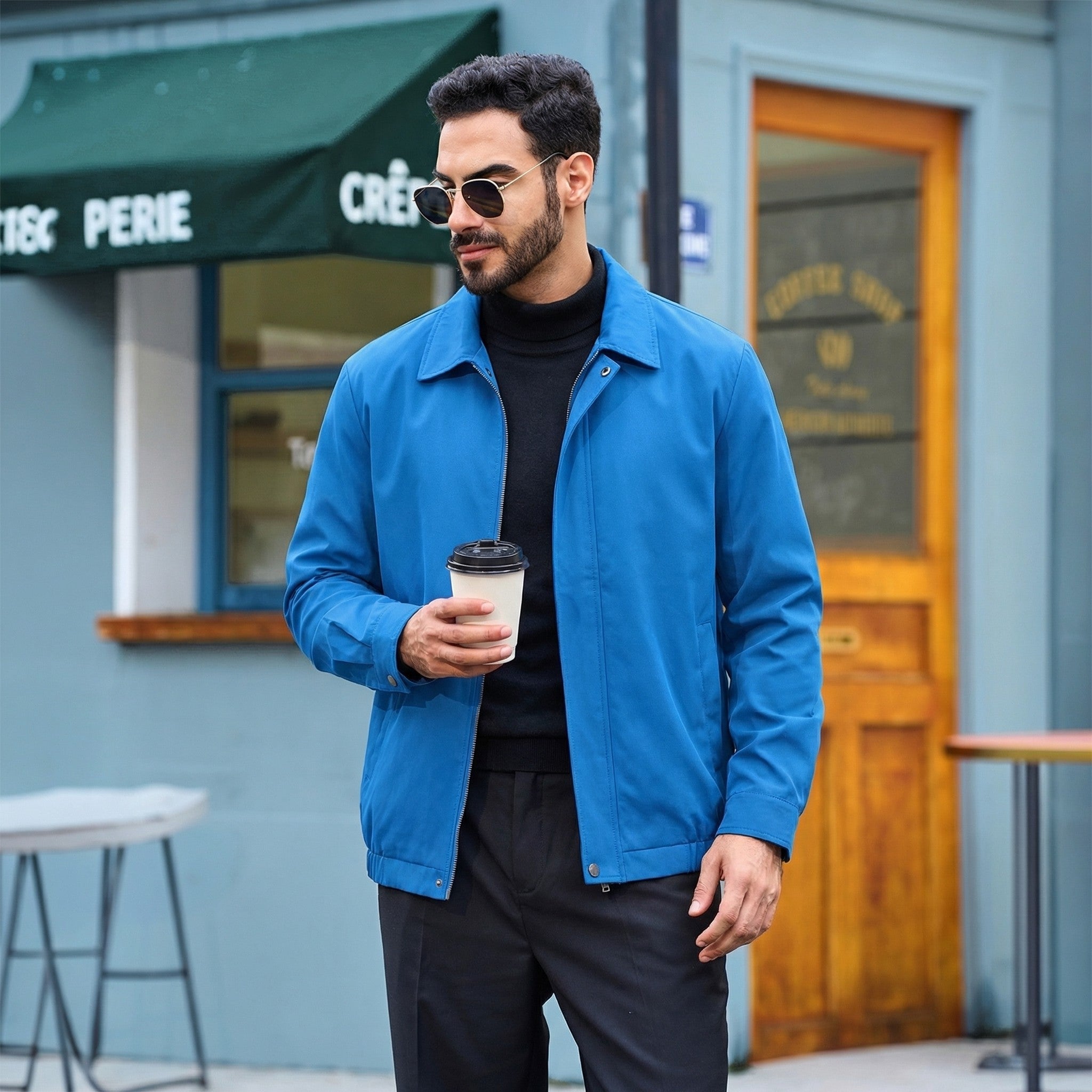 TACVASEN Blue Green Men's Lightweight Spring Jacket Lapel Collar Coat