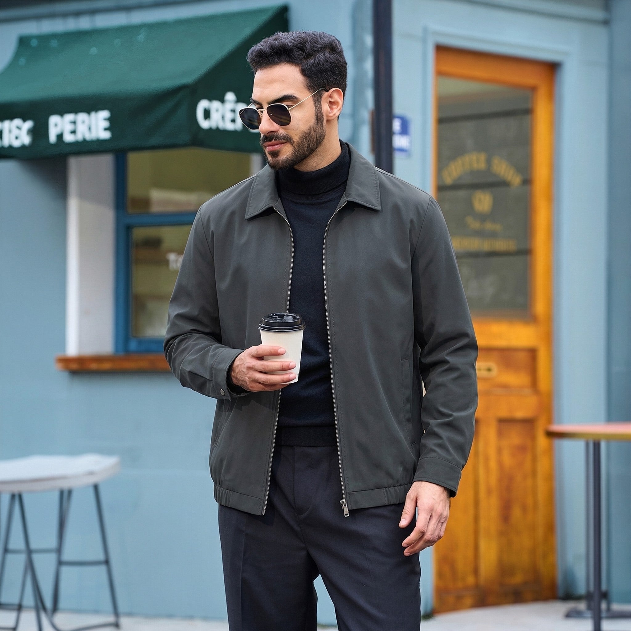 TACVASEN Dark Grey Men's Lightweight Spring Jacket Lapel Collar Coat