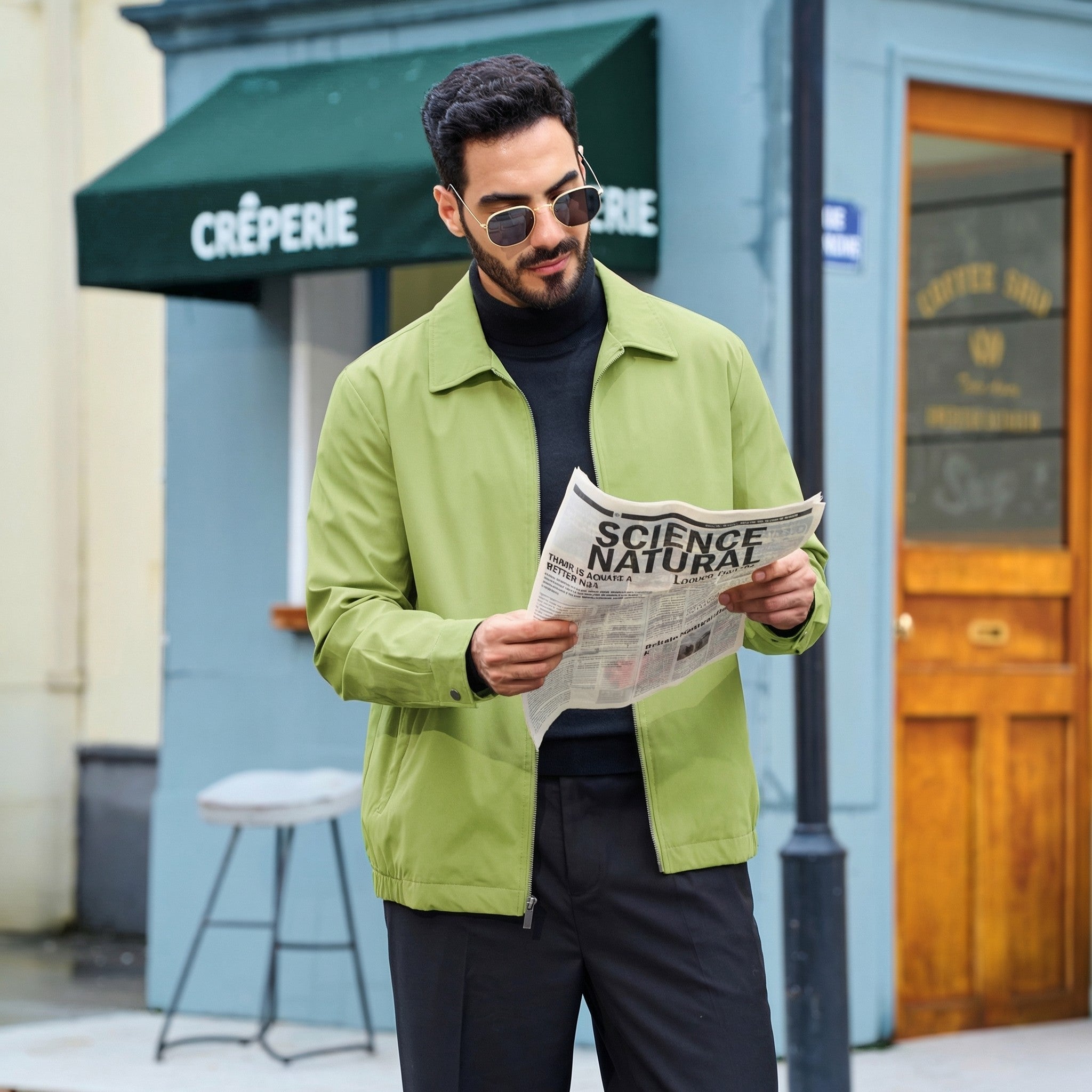 TACVASEN Olive Green Men's Lightweight Spring Jacket Lapel Collar Coat