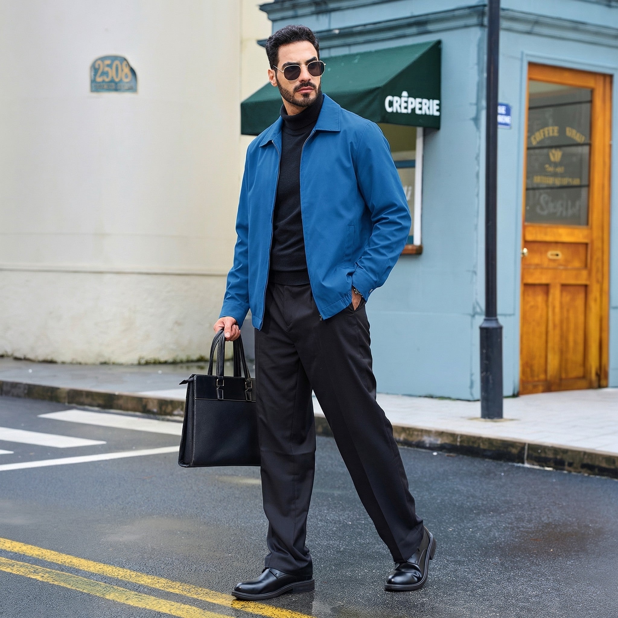 TACVASEN Blue Green Men's Lightweight Spring Jacket Lapel Collar Coat
