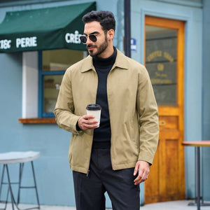 TACVASEN Khaki Men's Lightweight Spring Jacket Lapel Collar Coat