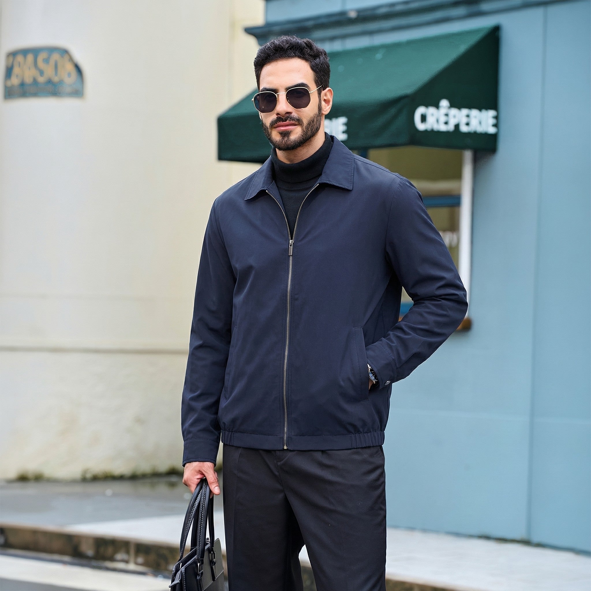 TACVASEN Navy Men's Lightweight Spring Jacket Lapel Collar Coat