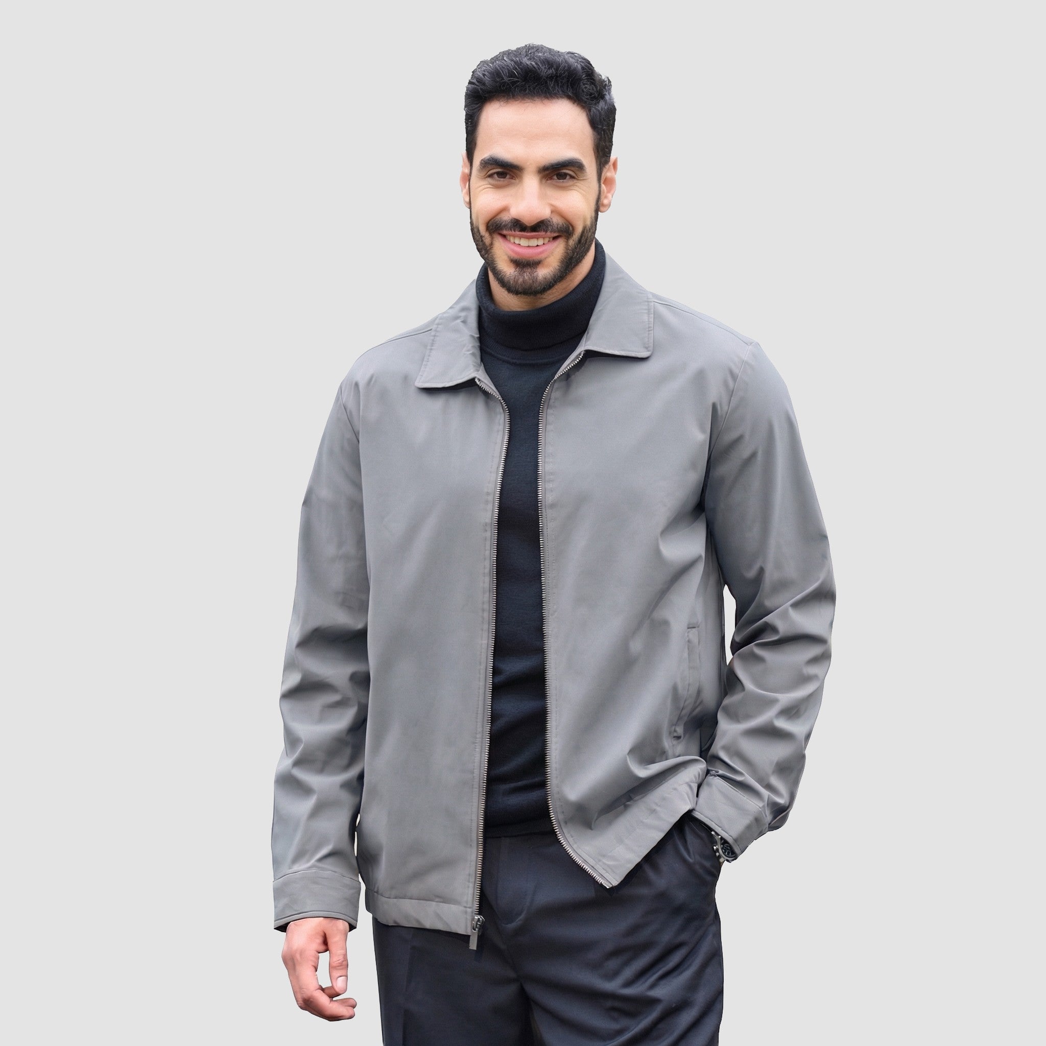 TACVASEN Light Grey Men's Lightweight Spring Jacket Lapel Collar Coat