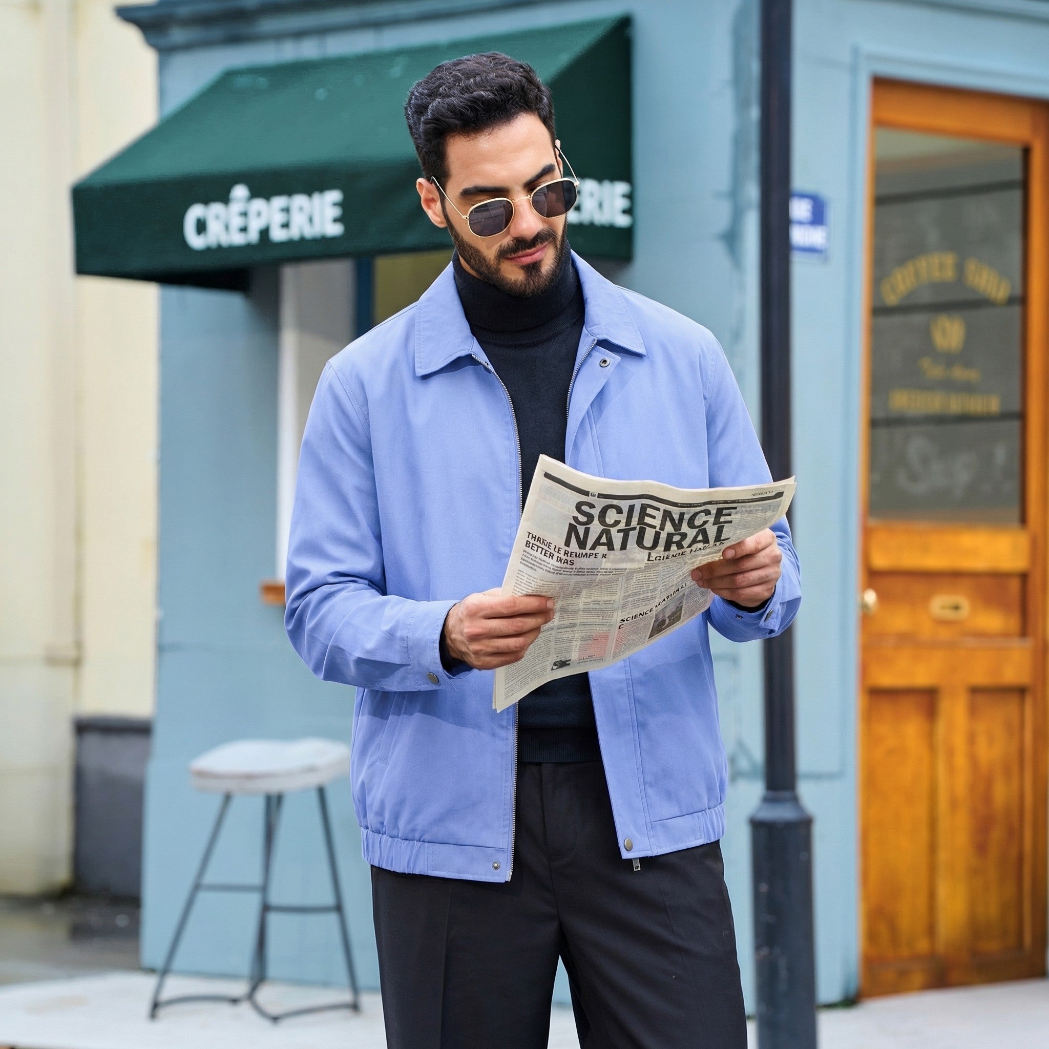 TACVASEN Light Blue Men's Lightweight Spring Jacket Lapel Collar Coat