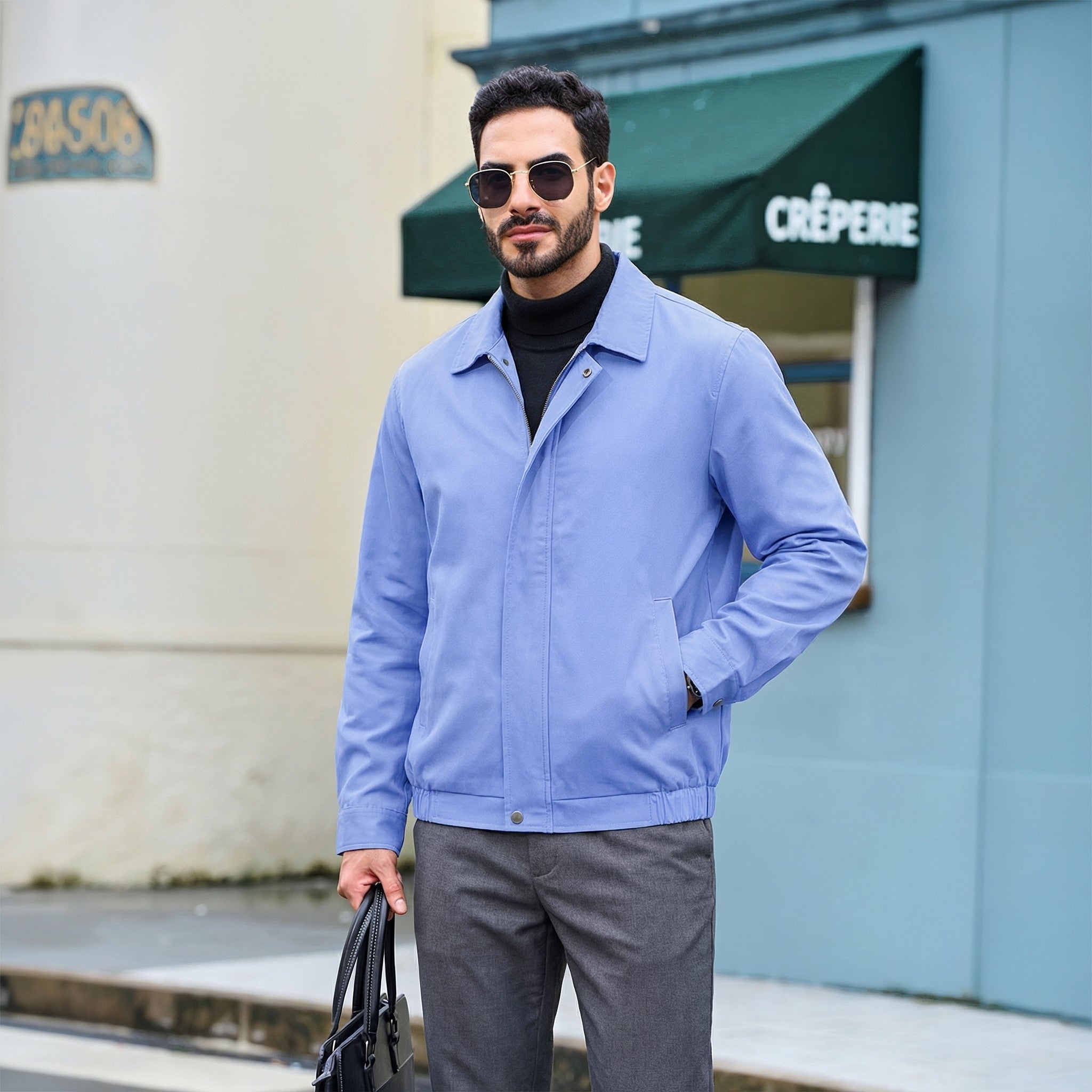 TACVASEN Light Blue Men's Lightweight Spring Jacket Lapel Collar Coat