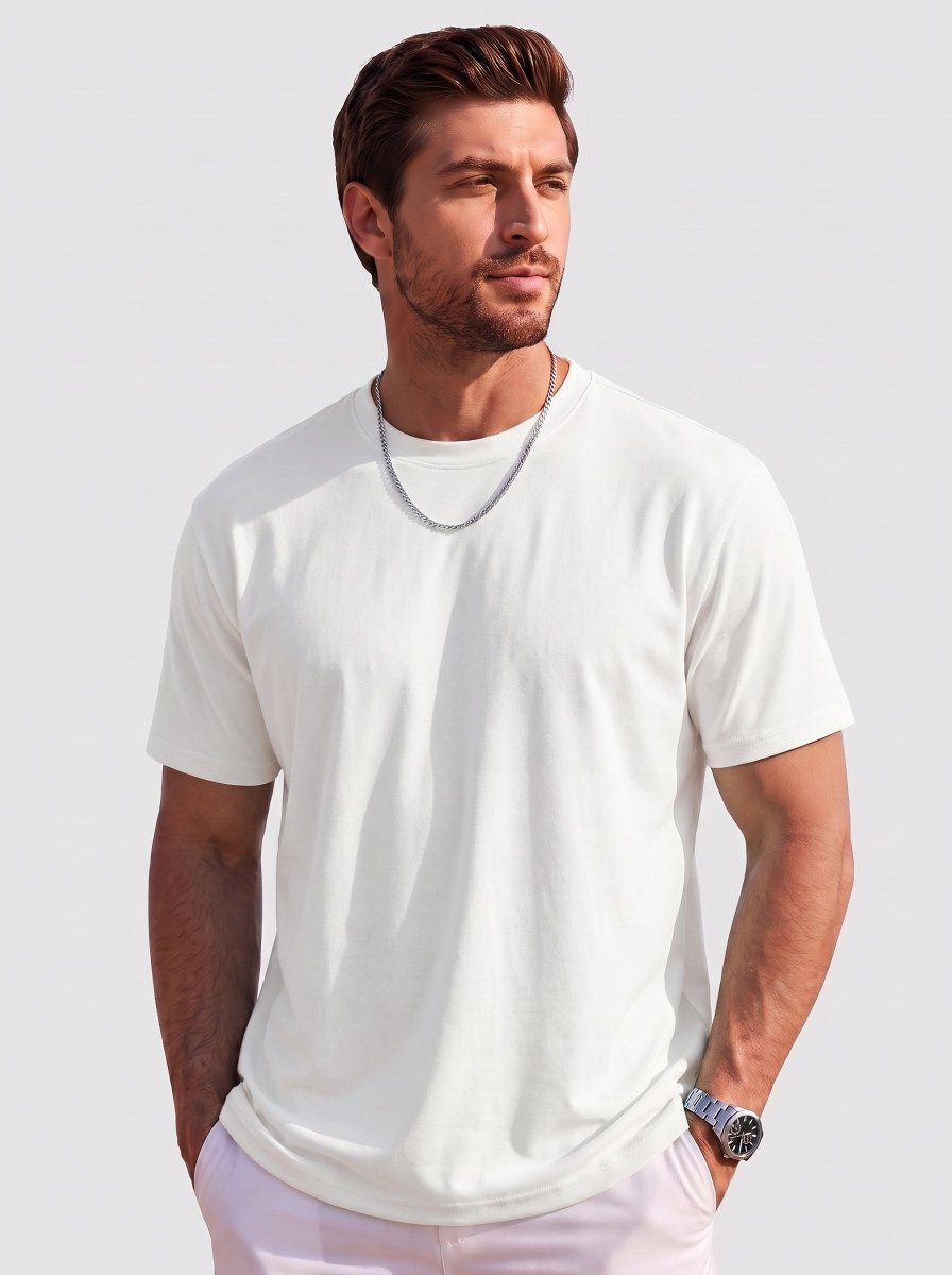 TACVASEN White Men's Lightweight UPF 80+ Casual Crew Neck Tees