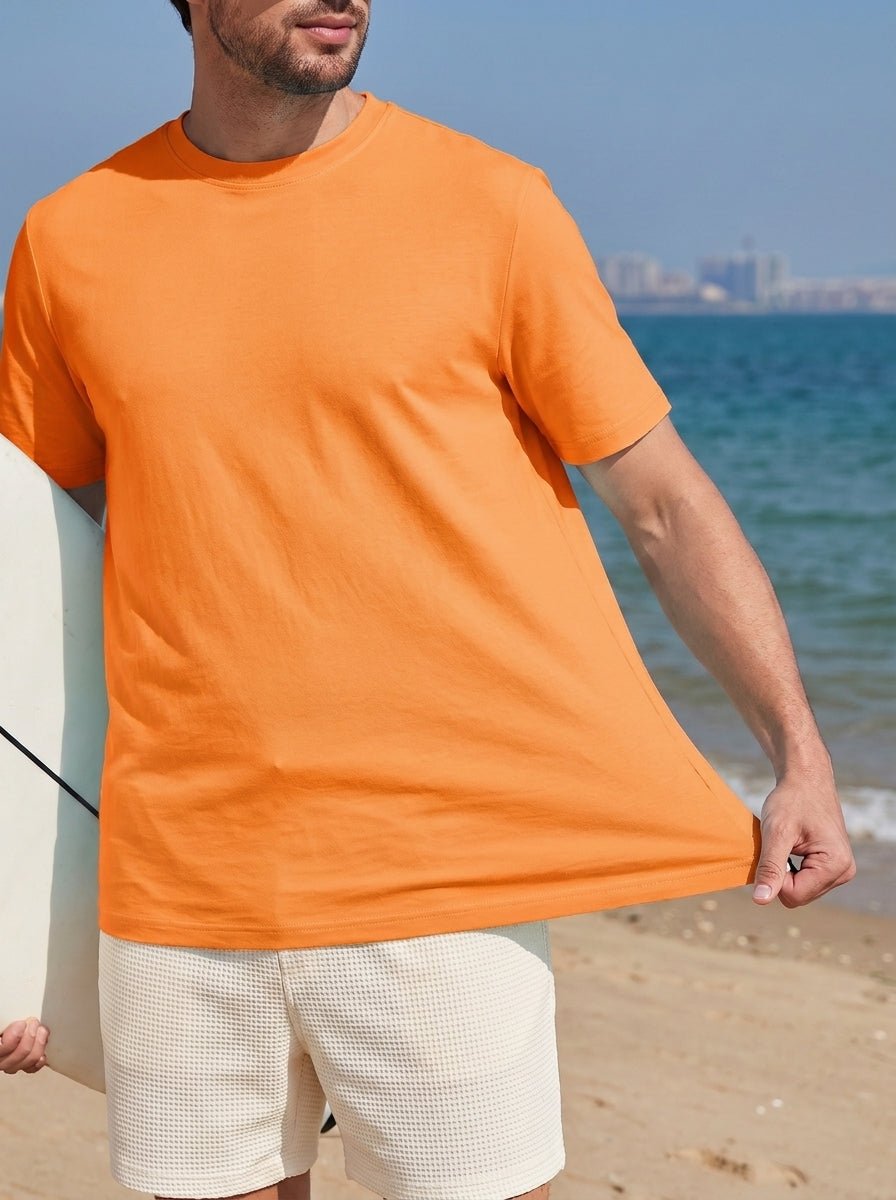TACVASEN Fluorescent Orange Men's Lightweight UPF 80+ Casual Crew Neck Tees