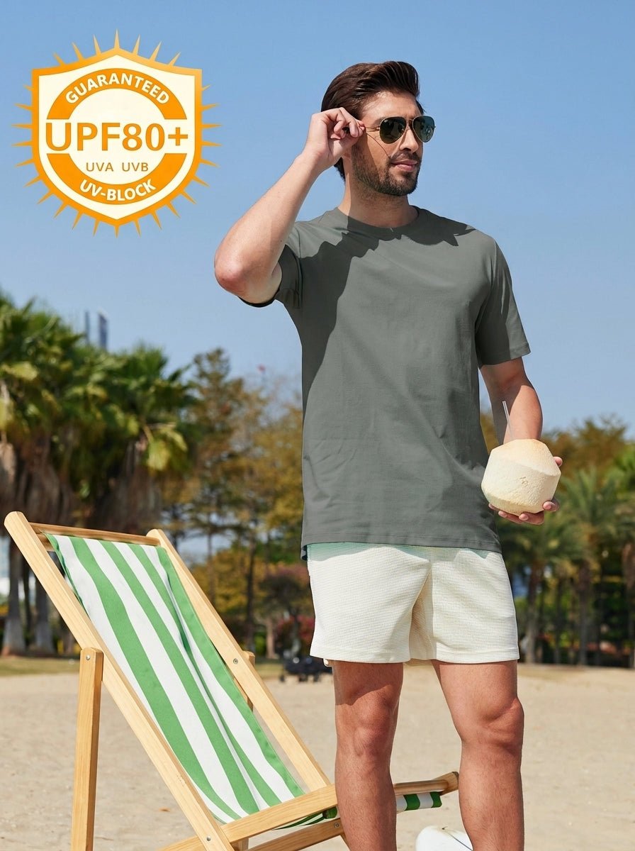 TACVASEN Medium Grey Men's Lightweight UPF 80+ Casual Crew Neck Tees