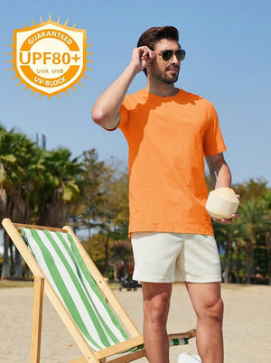 TACVASEN Fluorescent Orange Men's Lightweight UPF 80+ Casual Crew Neck Tees