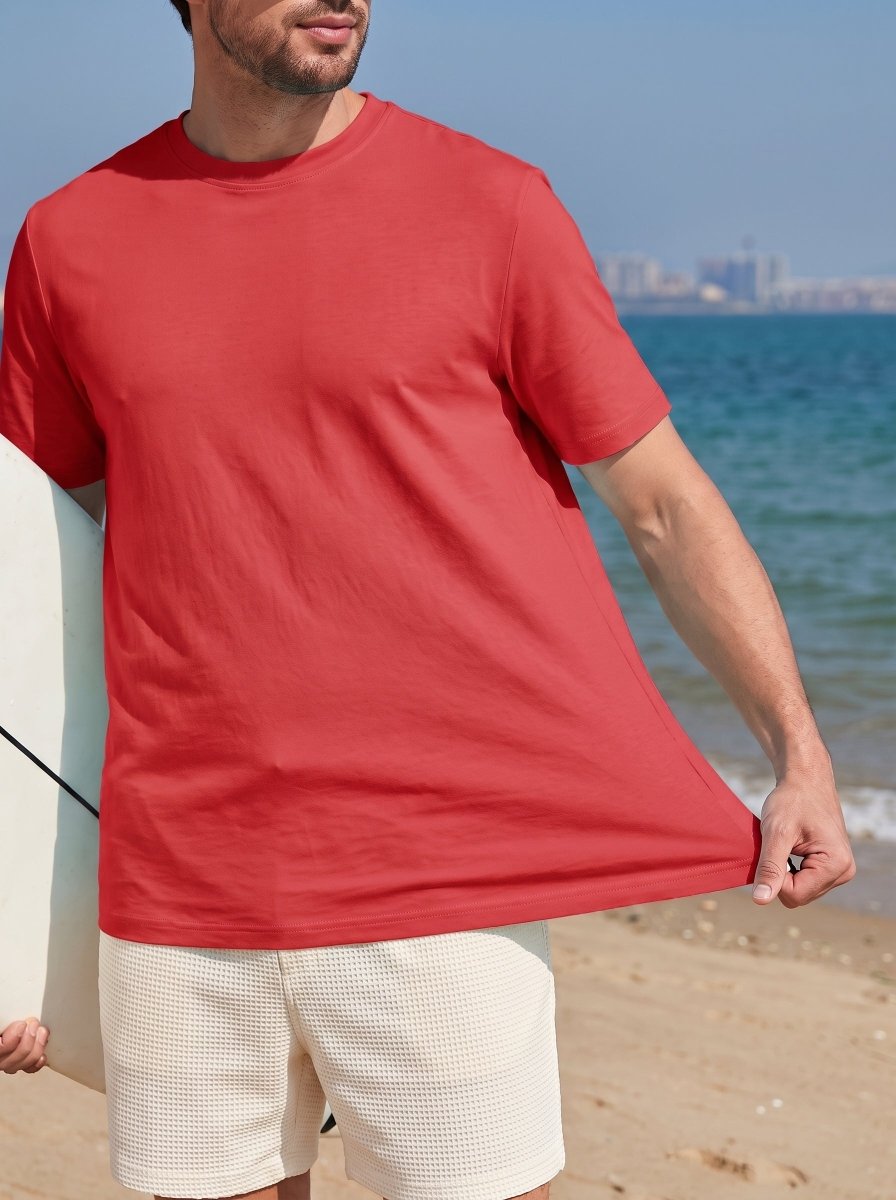 TACVASEN Red Men's Lightweight UPF 80+ Casual Crew Neck Tees