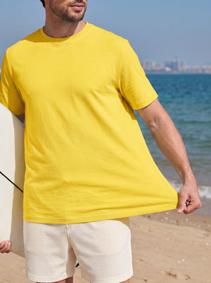 TACVASEN Yellow Men's Lightweight UPF 80+ Casual Crew Neck Tees