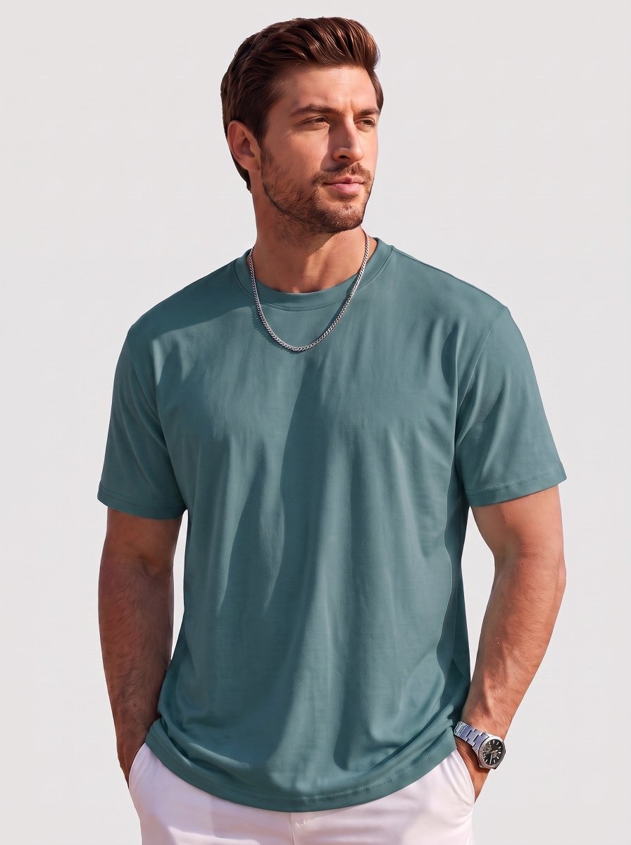 TACVASEN Dark Teal Men's Lightweight UPF 80+ Casual Crew Neck Tees