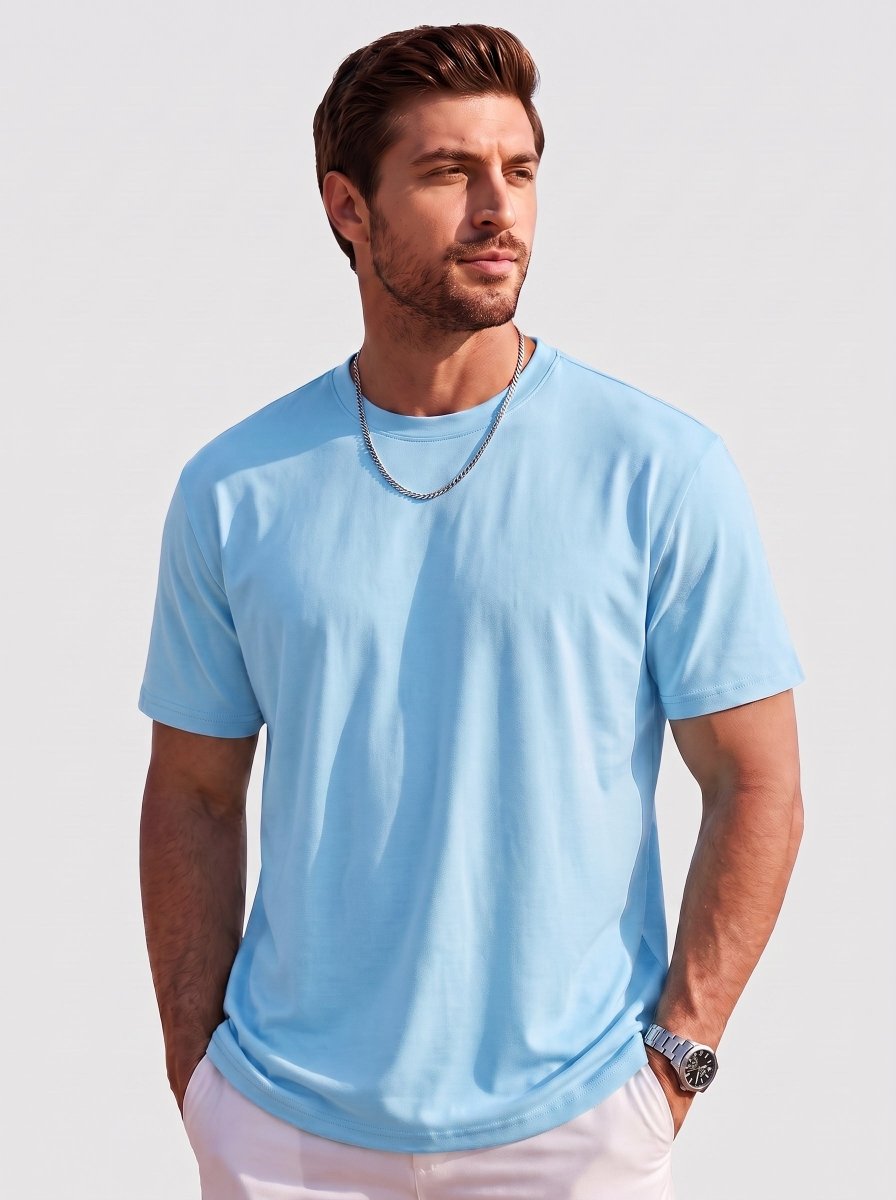 TACVASEN Sky Blue Men's Lightweight UPF 80+ Casual Crew Neck Tees