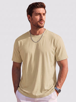 TACVASEN Khaki Men's Lightweight UPF 80+ Casual Crew Neck Tees