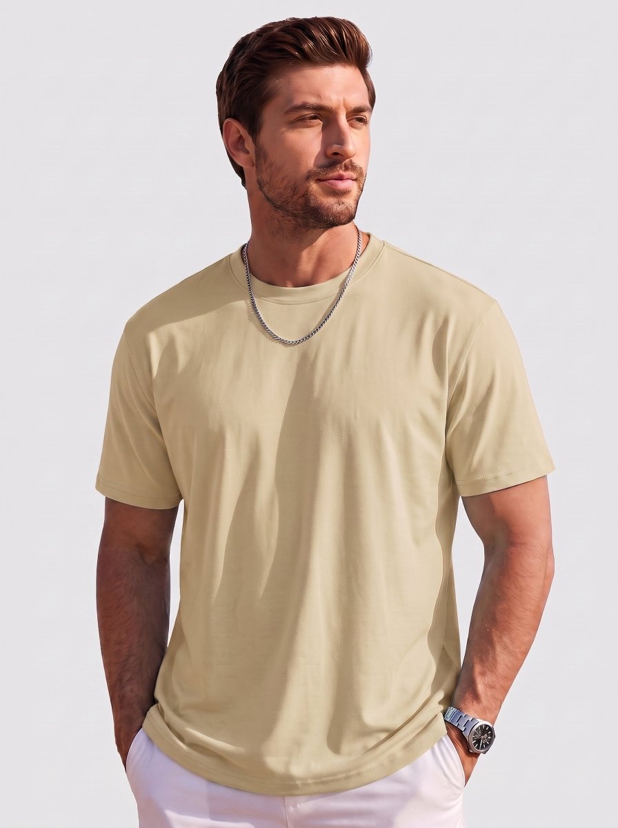 TACVASEN Khaki Men's Lightweight UPF 80+ Casual Crew Neck Tees