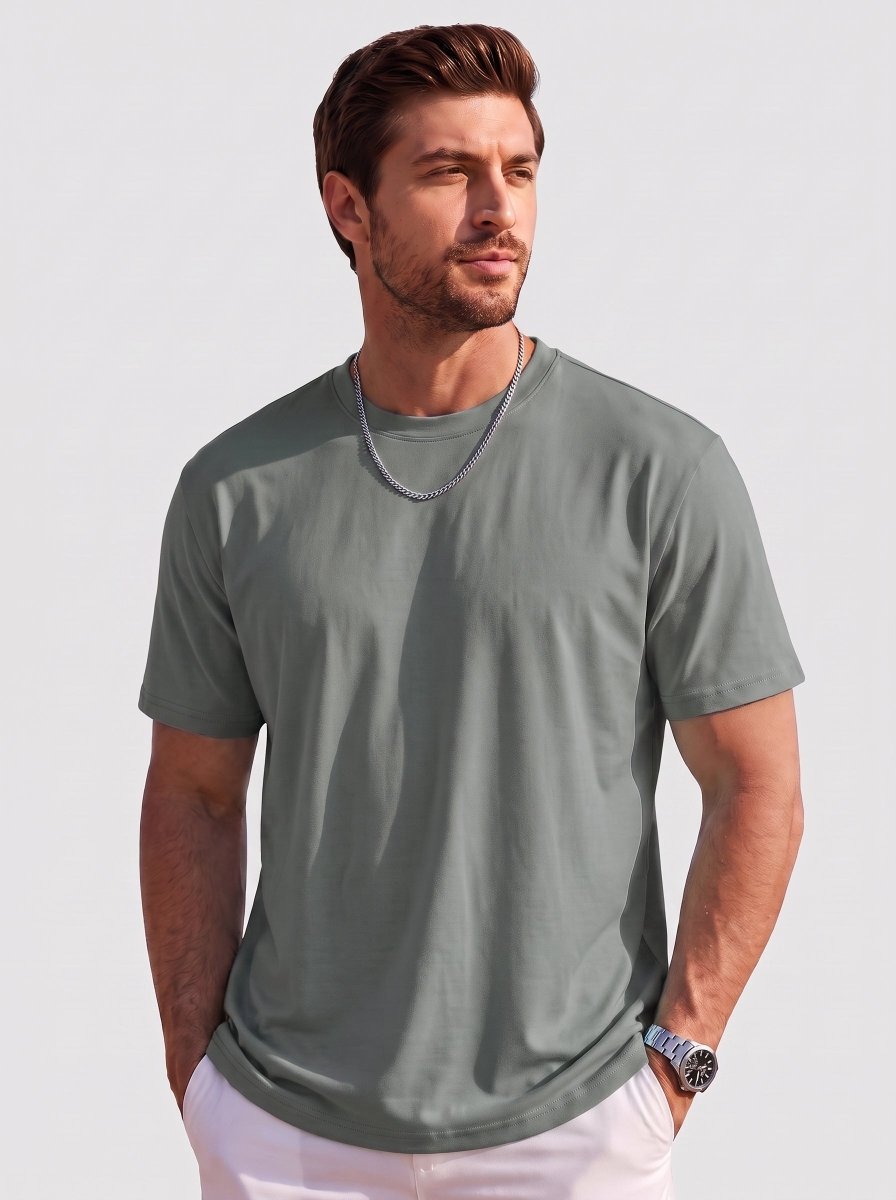 TACVASEN Medium Grey Men's Lightweight UPF 80+ Casual Crew Neck Tees