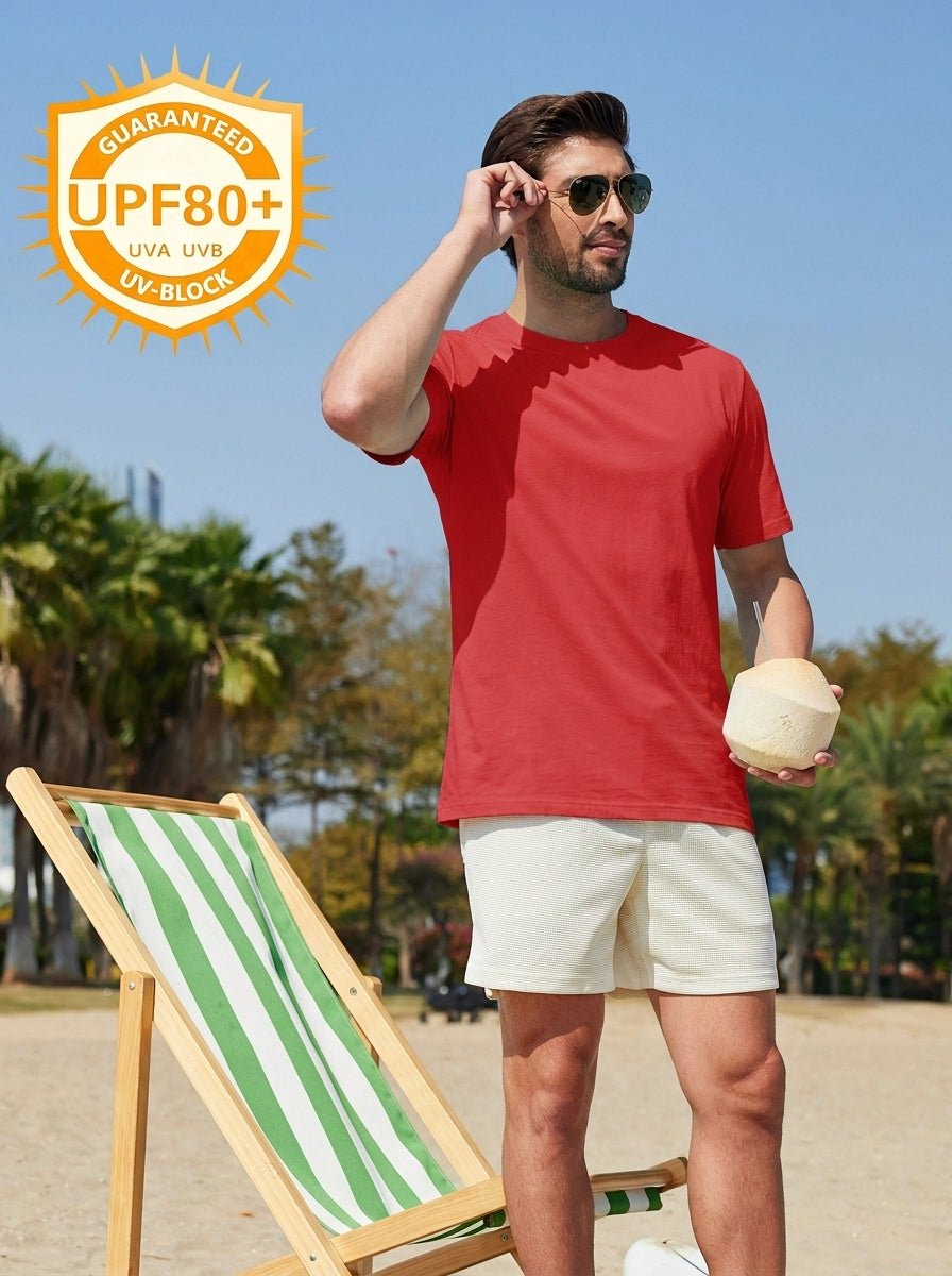 TACVASEN Red Men's Lightweight UPF 80+ Casual Crew Neck Tees