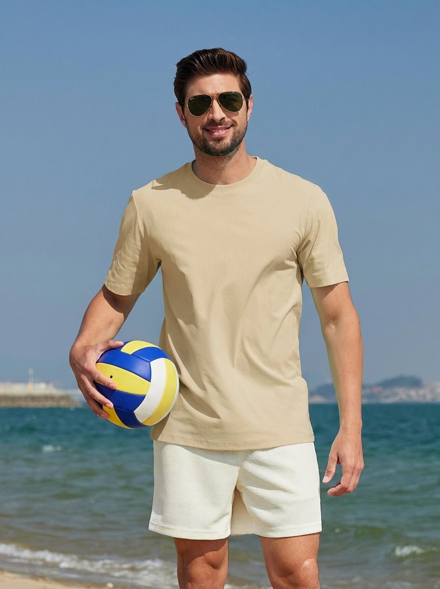 TACVASEN Khaki Men's Lightweight UPF 80+ Casual Crew Neck Tees