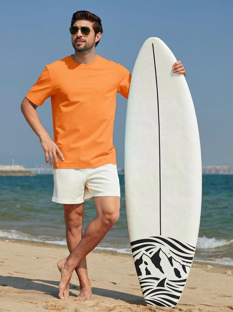 TACVASEN Fluorescent Orange Men's Lightweight UPF 80+ Casual Crew Neck Tees