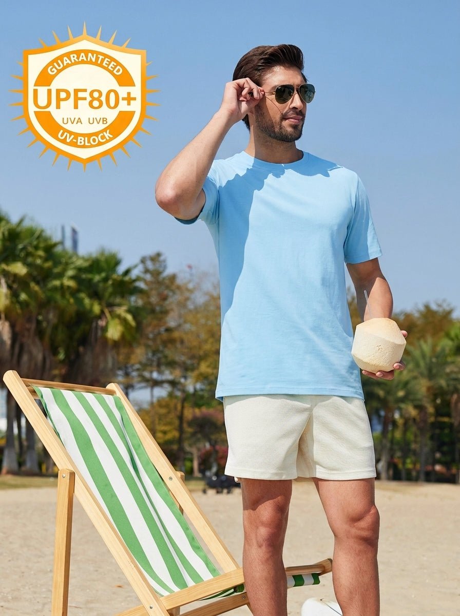 TACVASEN Sky Blue Men's Lightweight UPF 80+ Casual Crew Neck Tees