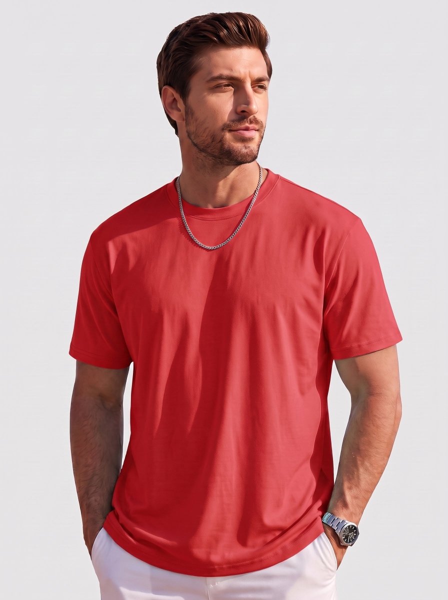 TACVASEN Red Men's Lightweight UPF 80+ Casual Crew Neck Tees