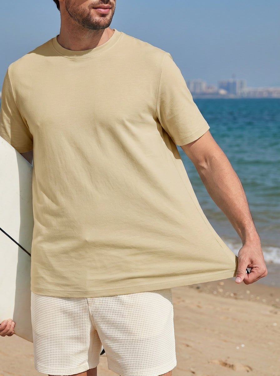 TACVASEN Khaki Men's Lightweight UPF 80+ Casual Crew Neck Tees