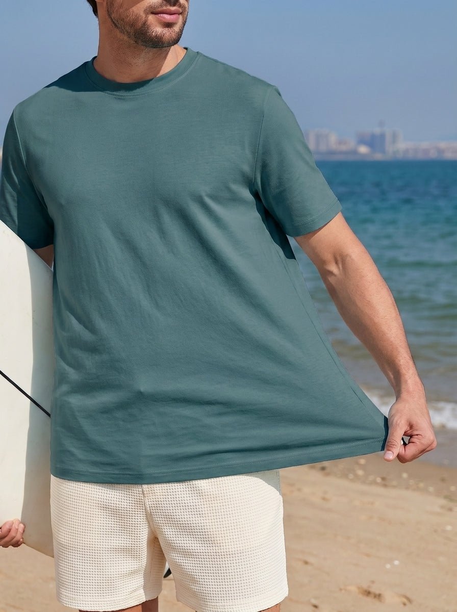 TACVASEN Dark Teal Men's Lightweight UPF 80+ Casual Crew Neck Tees