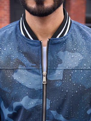 TACVASEN Grey Blue Camouflage Men's Lightweight Water Resistant Bomber Jacket
