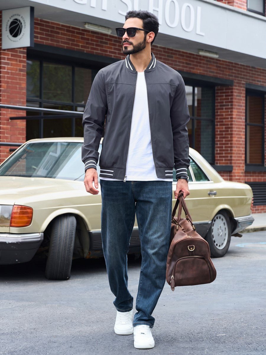 TACVASEN Charcoal Grey Men's Lightweight Water Resistant Bomber Jacket
