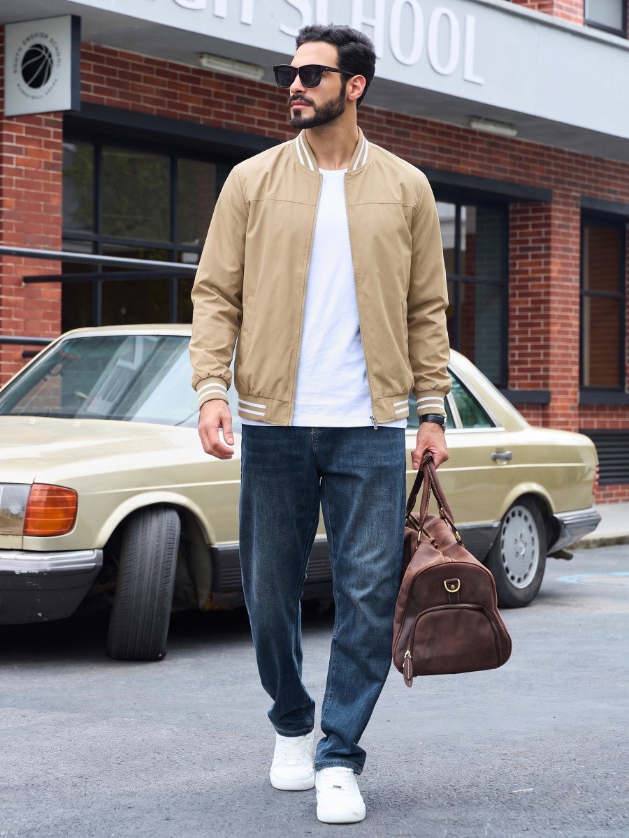 TACVASEN Khaki Men's Lightweight Water Resistant Bomber Jacket
