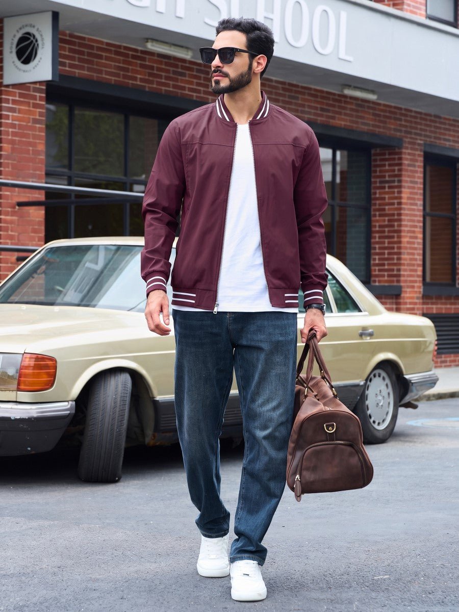 TACVASEN Wine Red Men's Lightweight Water Resistant Bomber Jacket