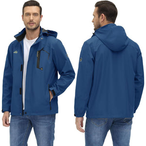 TACVASEN Denim Blue Men's Waterproof Outdoor Hiking Jacket with Zipped Pockets