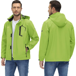 TACVASEN Bright Green Men's Waterproof Outdoor Hiking Jacket with Zipped Pockets