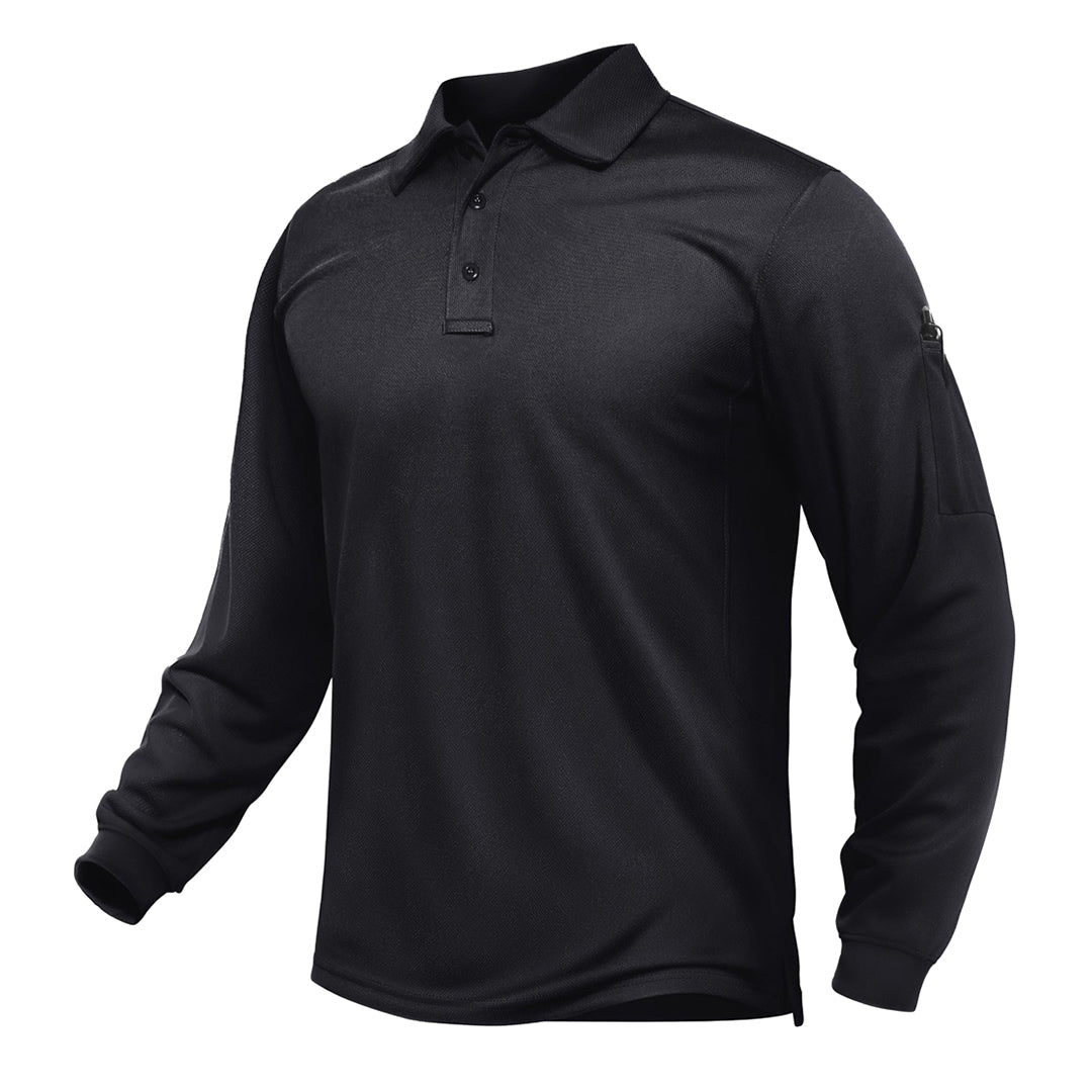 TACVASEN Black Long Sleeve Quick Dry Tactical Performance Polo Shirt
