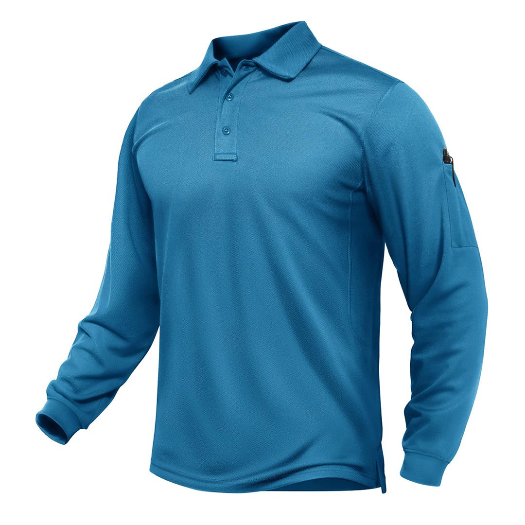 TACVASEN Blue Green Long Sleeve Quick Dry Tactical Performance Polo Shirt