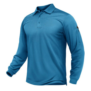TACVASEN Blue Green Long Sleeve Quick Dry Tactical Performance Polo Shirt