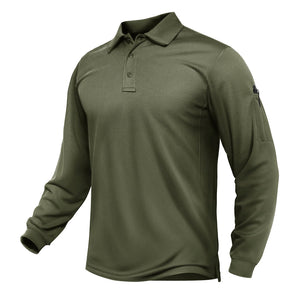 TACVASEN Army Green Long Sleeve Quick Dry Tactical Performance Polo Shirt