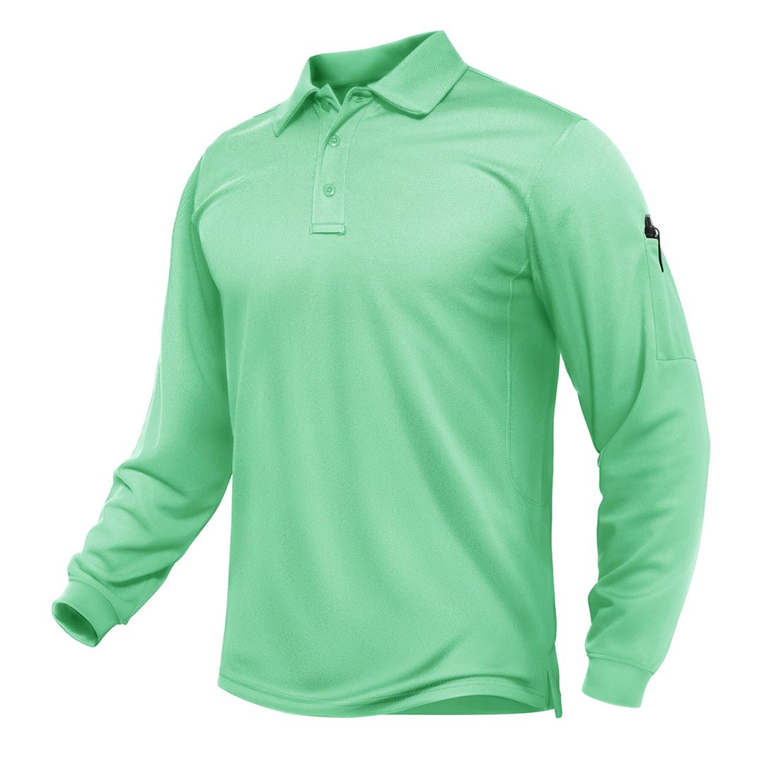 TACVASEN Mint Green Long Sleeve Quick Dry Tactical Performance Polo Shirt